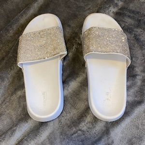 White sparkly slides!! Worn once for a wedding, Size 9